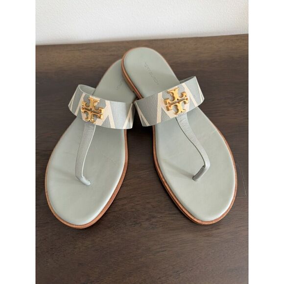 EUC TORY BURCH NEW EVERLY flat sandal Thong Rolled Blue Women’s 8.5 Leather - Picture 1 of 6